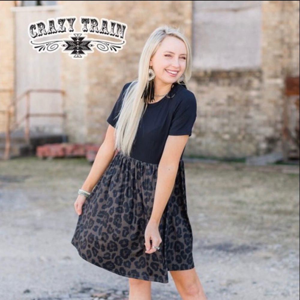 Crazy Train Davis Dress Black Bodice Leopard Skirt New Size L Casual Work Date - Picture 4 of 10